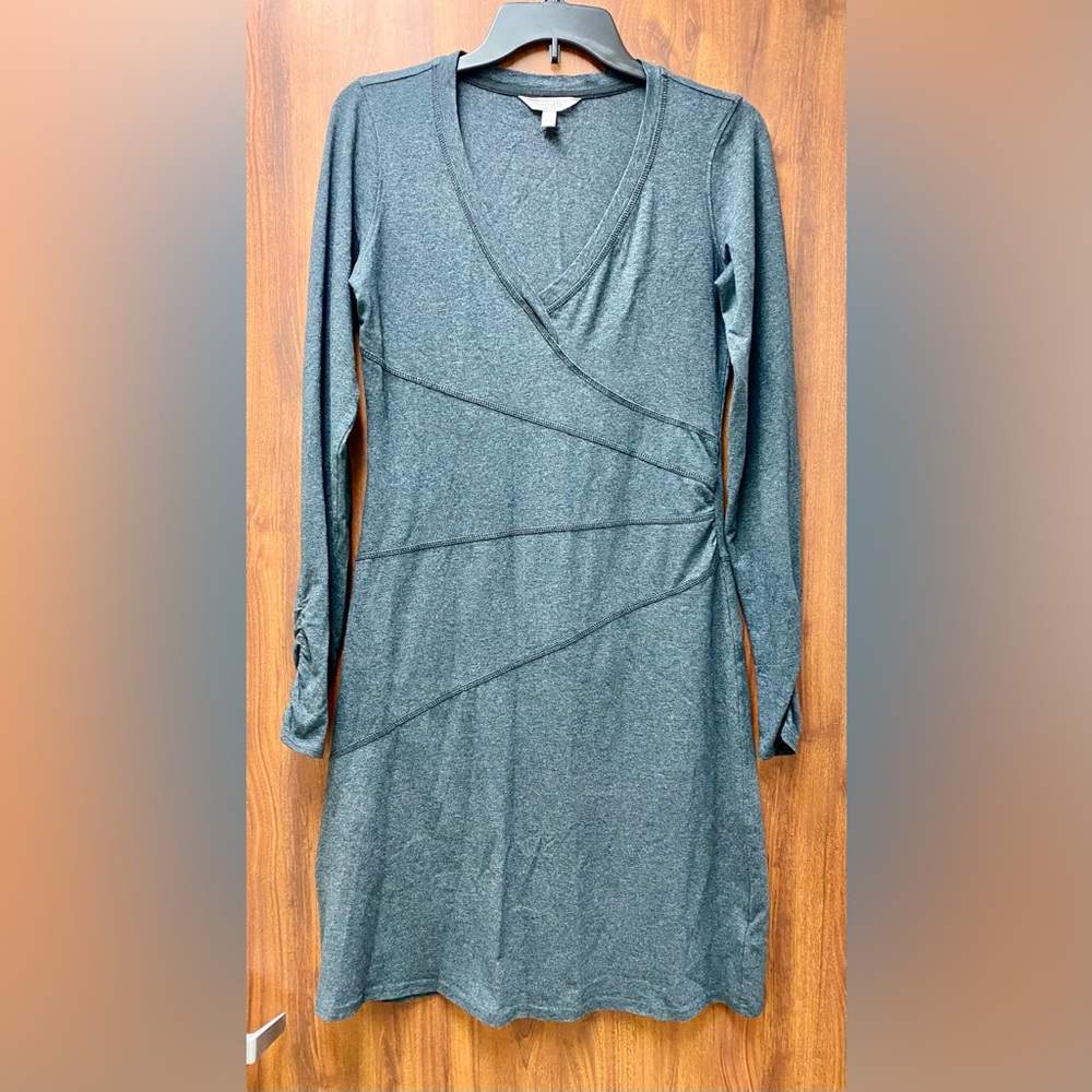 Athleta Dress Women Sz Small Gray Pullover Stretch V-Neck Organic Cotton